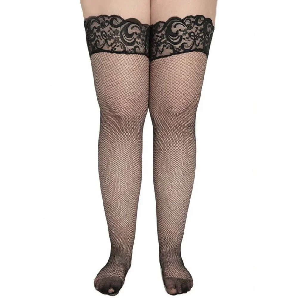 Plus Size Fishnet Thigh Highs Black Stay Up Stockings Womens 1x 2x 3x 4x 5x 6x
